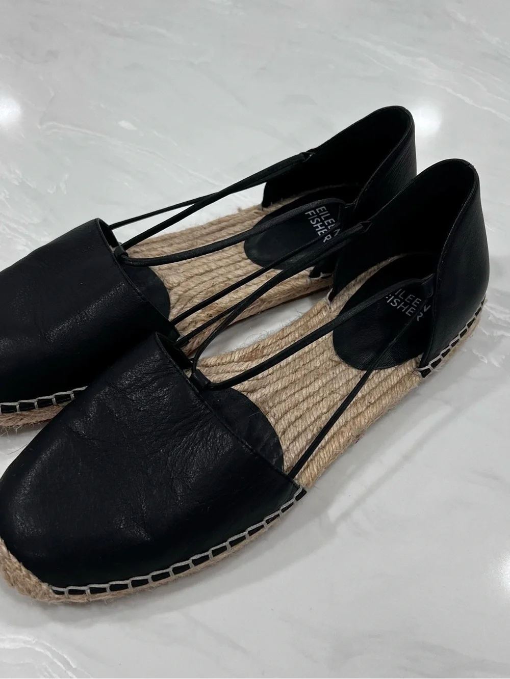 Eileen Fisher Lee Spadrillle Black Leather Comfortable Bohemian Shoes Size 9 M